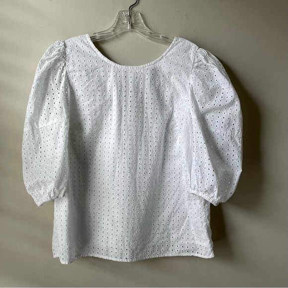 a new day puff sleeve eyelet blouse top shirt size large 100% cotton NWOT boho - Picture 9 of 14